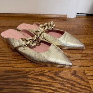 Pretty Ballerinas Yvette Slip On Gold Mule Chain Link Size 7